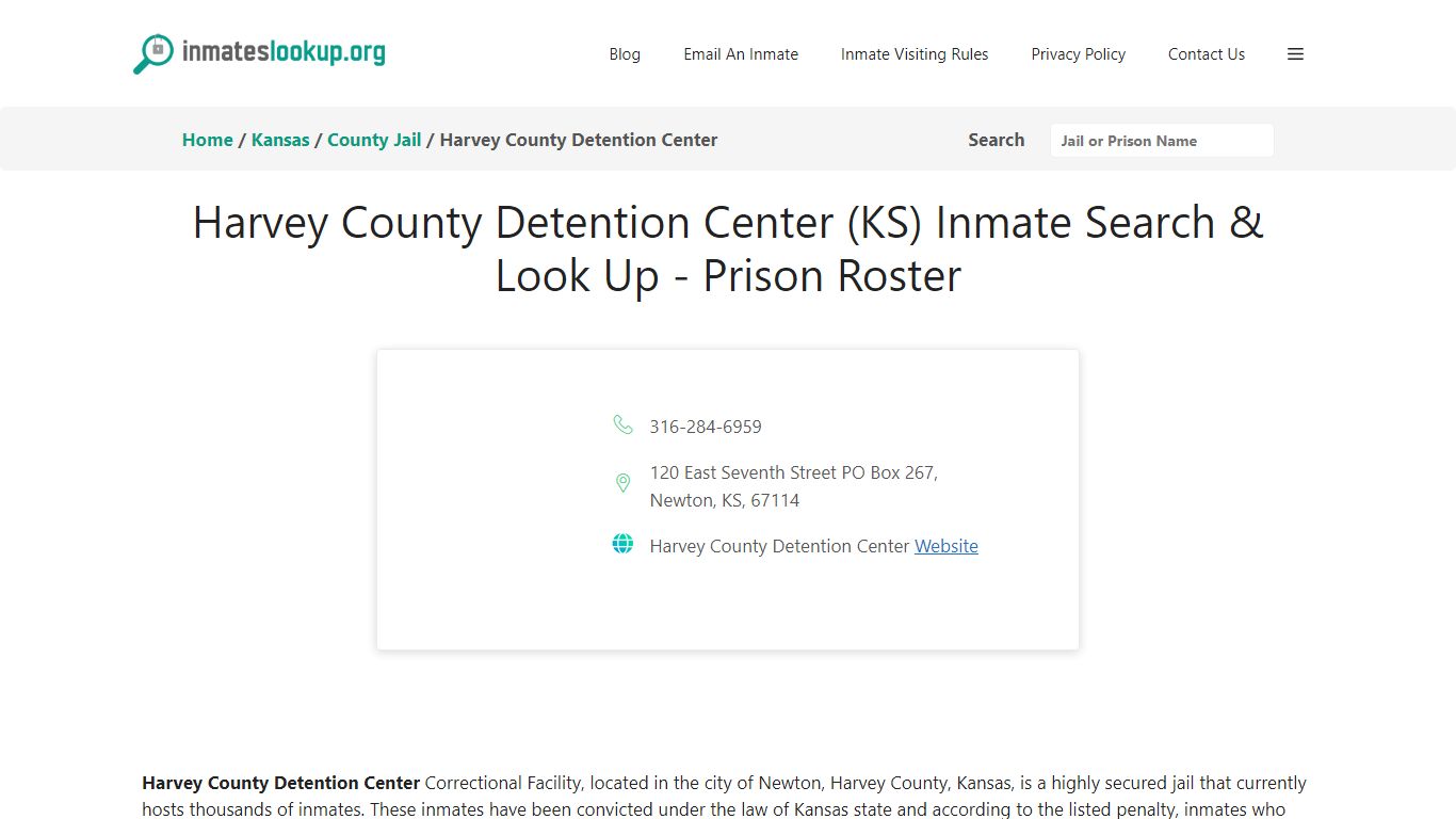 Harvey County Detention Center (KS) Inmate Search & Look Up - Prison Roster